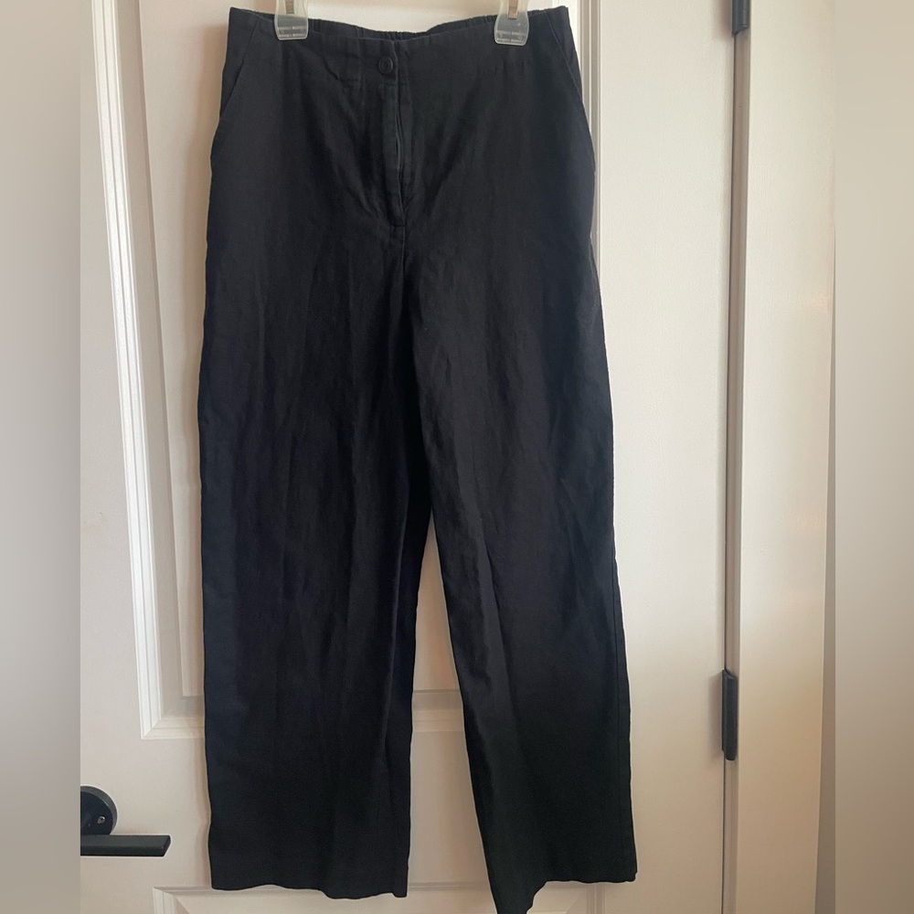 Calvin Klein Black Linen Wide-Leg Pants